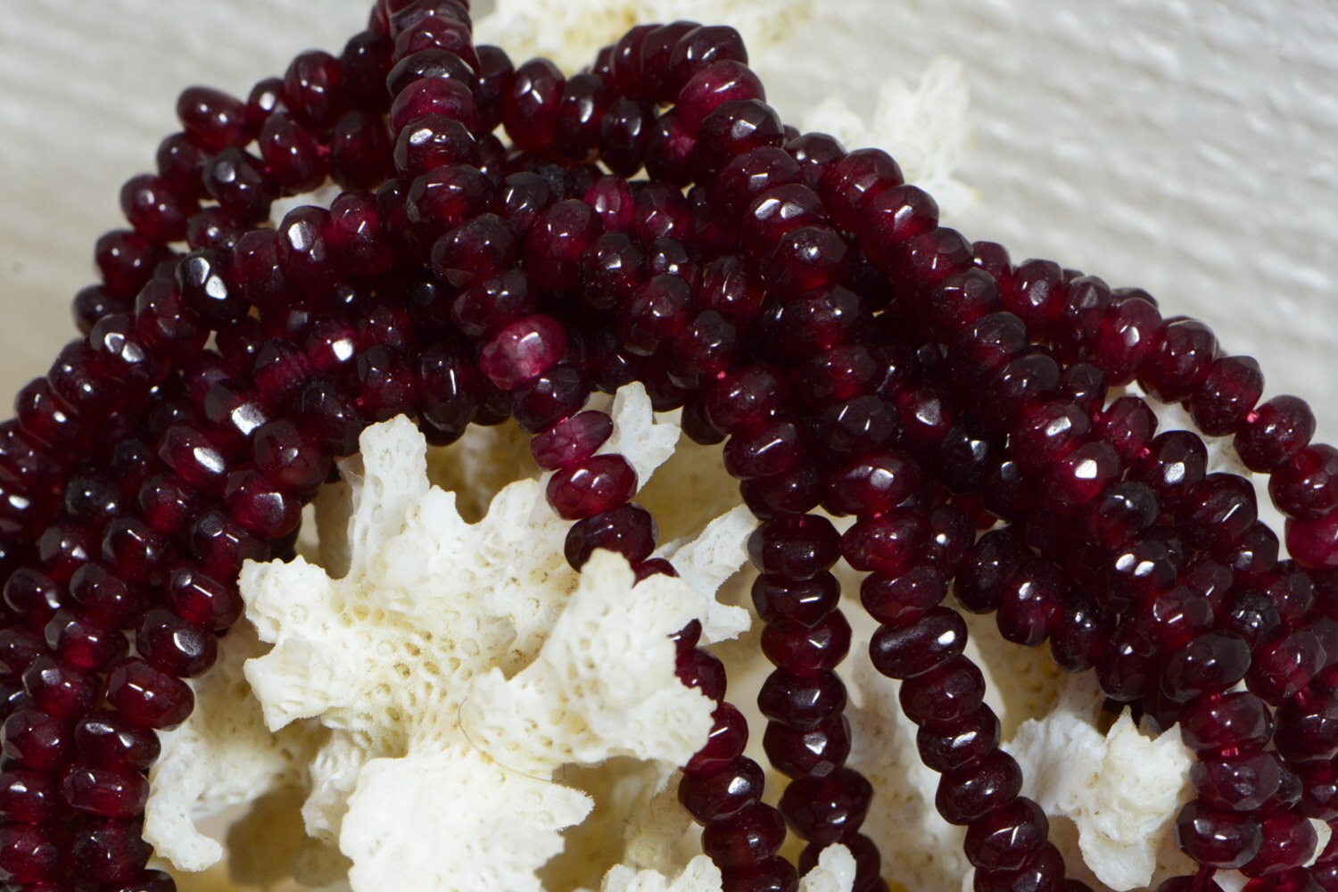 Simulated Ruby Quartz Beads: 4mm Faceted Rondelle, July Birthstone