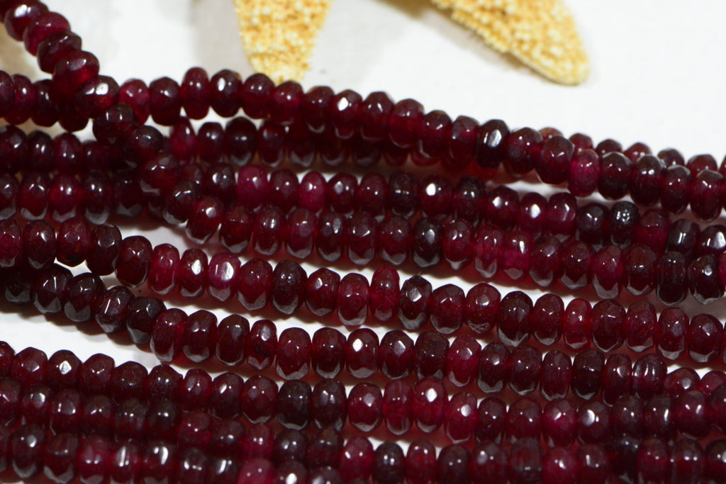 Simulated Ruby Quartz Beads: 4mm Faceted Rondelle, July Birthstone