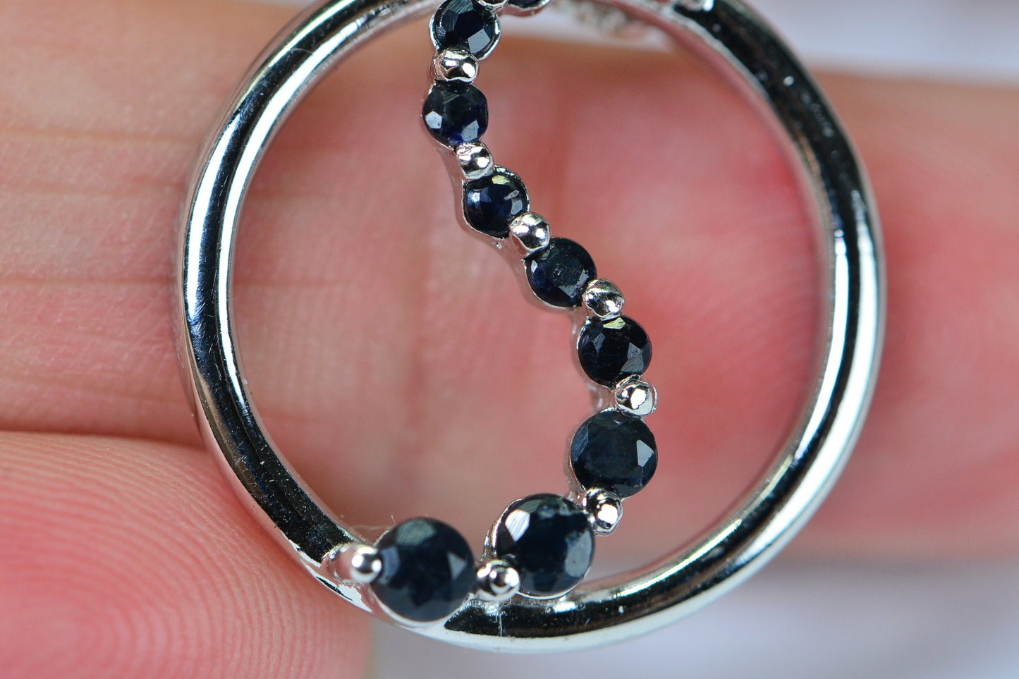 Natural Sapphire Pendant Circle open S shape Pendant Sterling silver Anniversary Gift For Wife