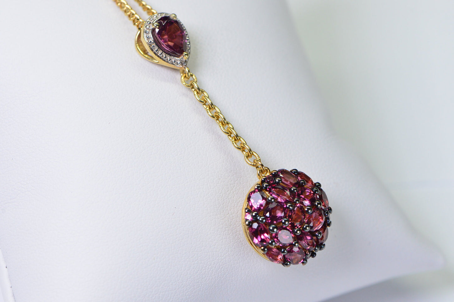 Garnet Lariat Necklace: 14K Gold over Sterling Silver, Gemstone Cluster