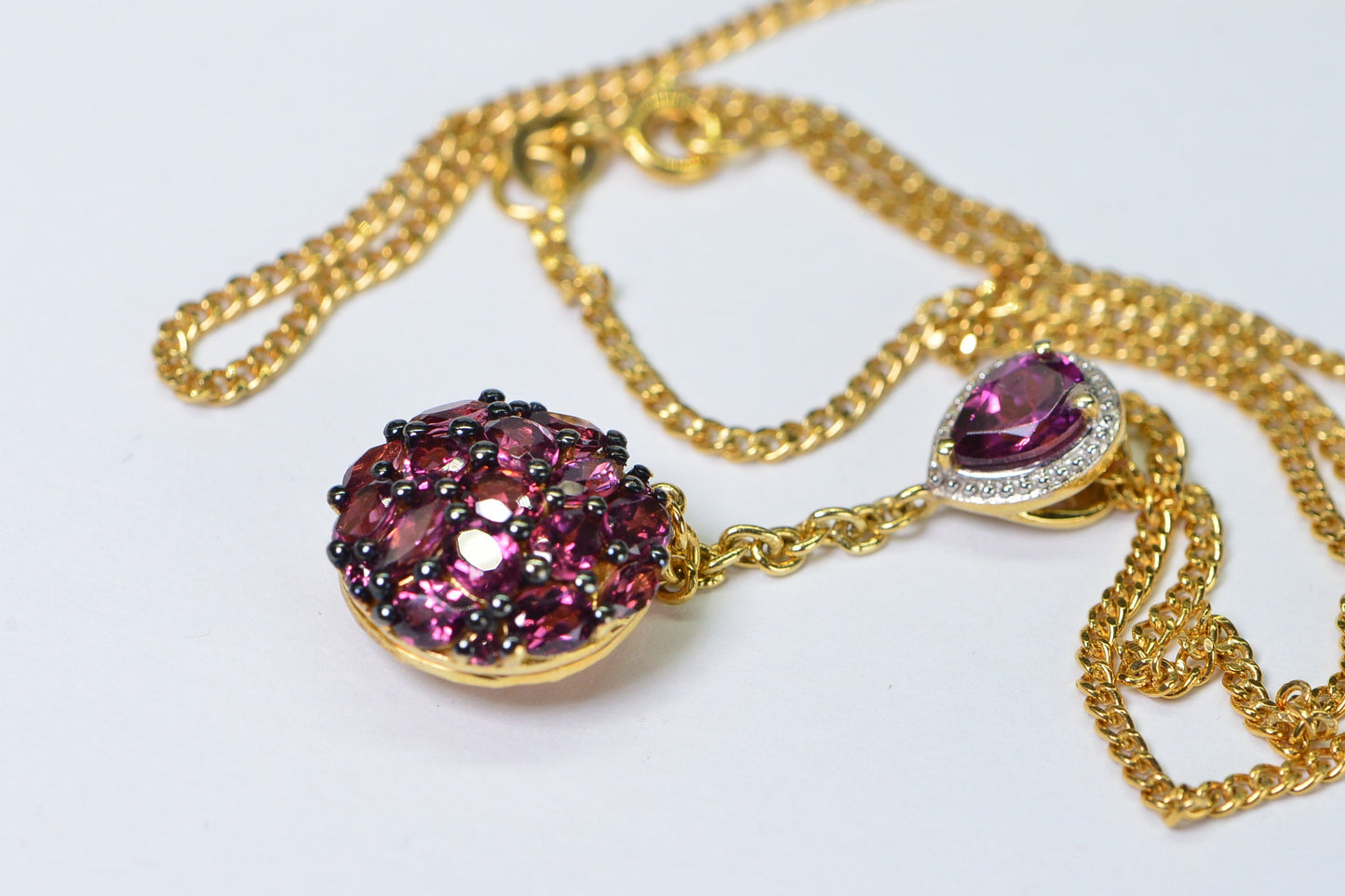 Garnet Lariat Necklace: 14K Gold over Sterling Silver, Gemstone Cluster