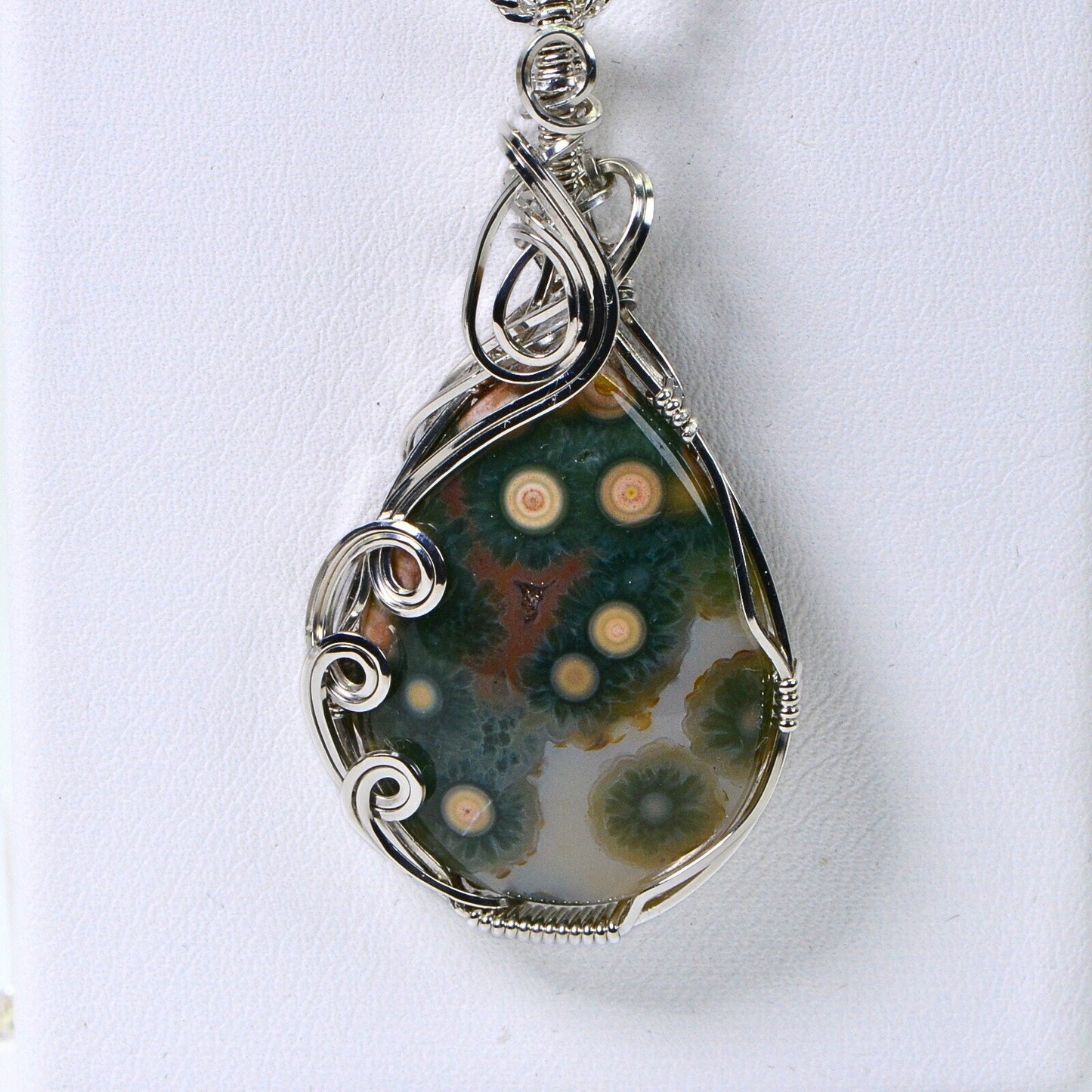 Handmade Ocean Jasper Pendant: Sterling Silver Wire Wrap Jewelry
