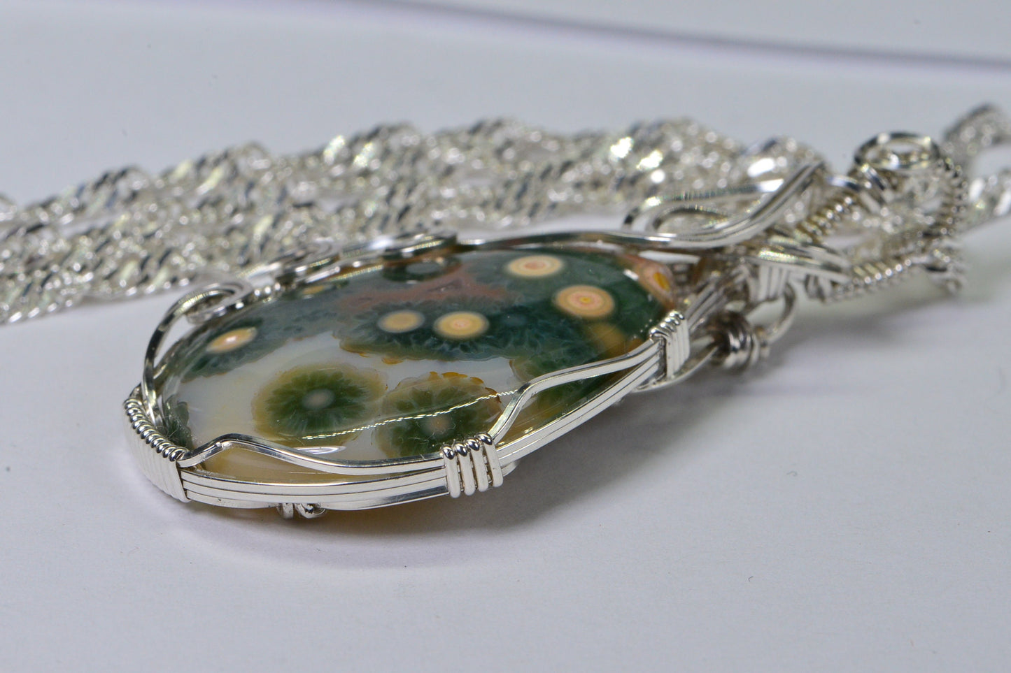 Handmade Ocean Jasper Pendant: Sterling Silver Wire Wrap Jewelry