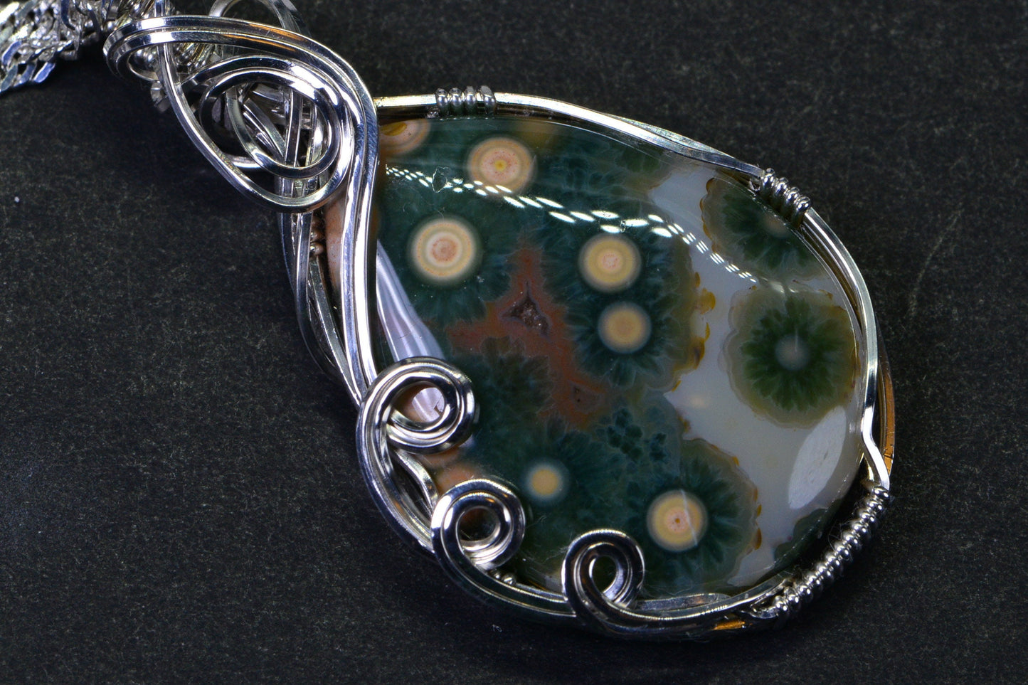 Handmade Ocean Jasper Pendant: Sterling Silver Wire Wrap Jewelry