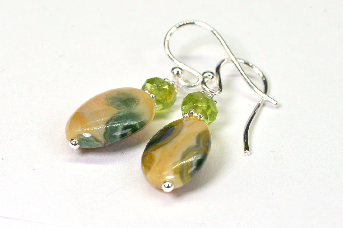 Ocean Jasper Earrings Multi Stone Peridot Jasper Wire Wrapped Sterling Silver