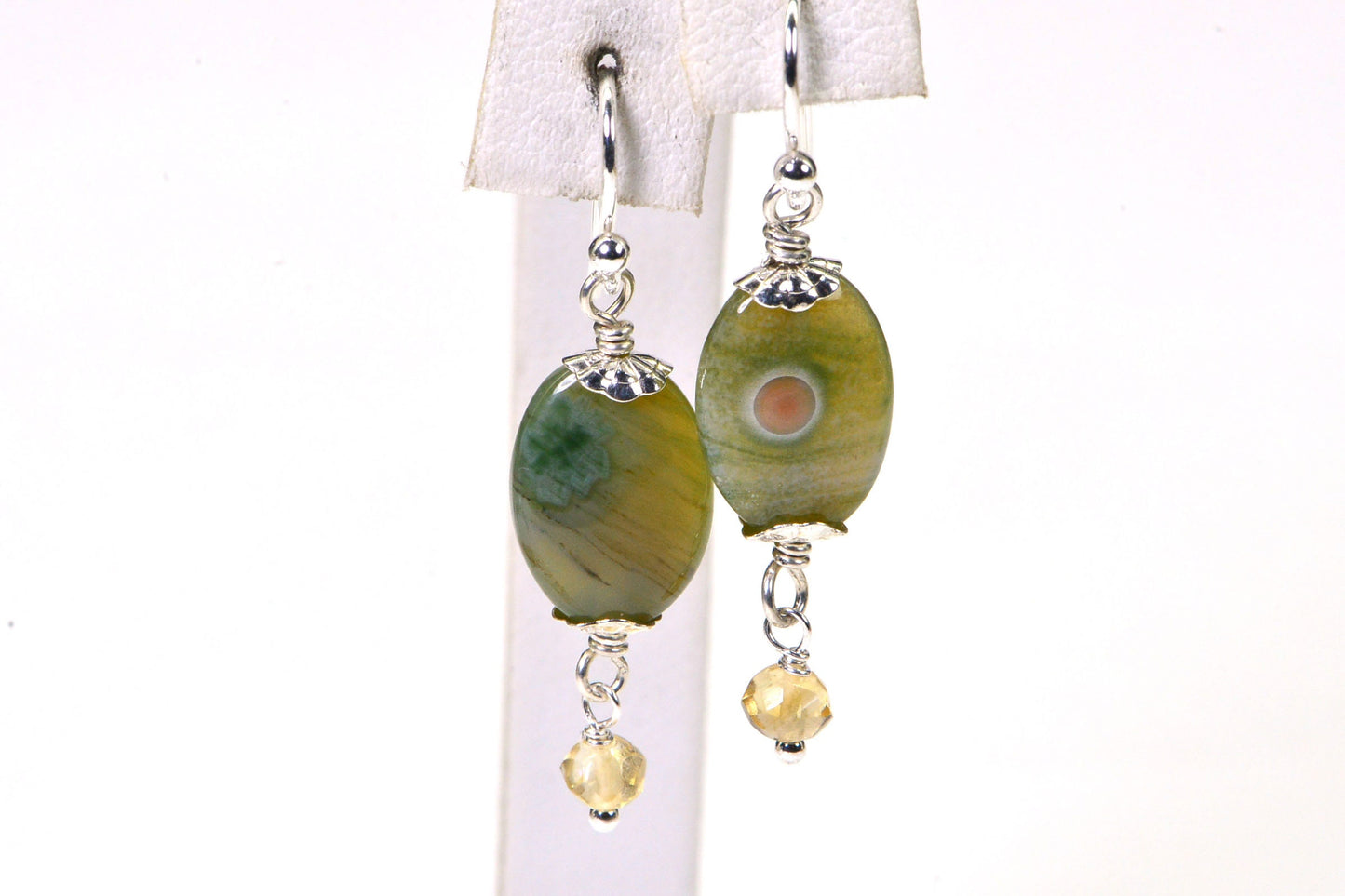 Ocean Jasper Earrings Multi Stone Citrine Jasper Wire Wrapped Sterling Silver