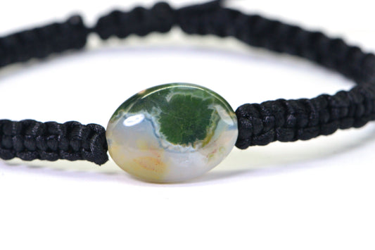 Green Ocean Jasper Bracelet: Macrame Adjustable Gemstone Bracelet