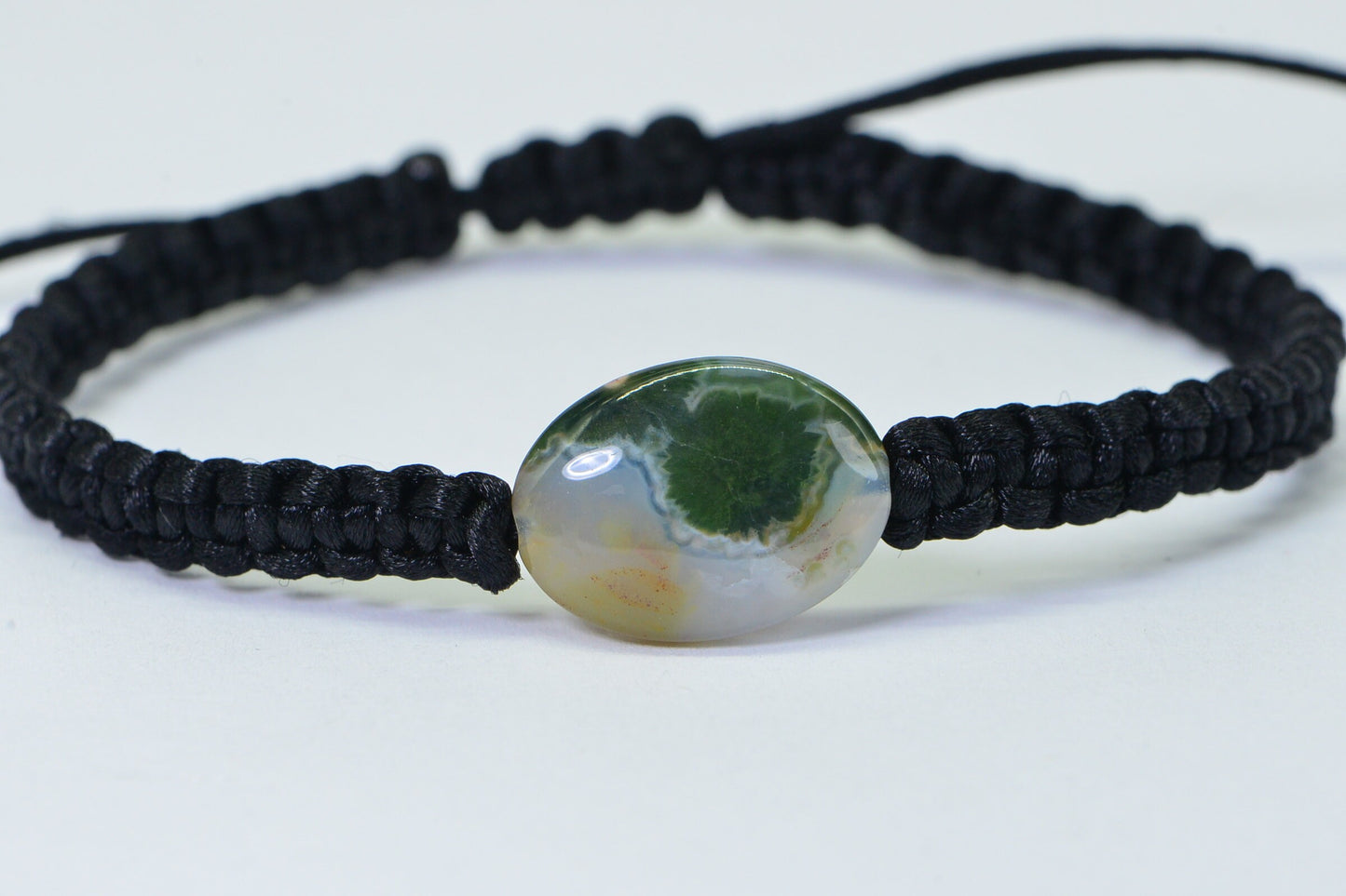 Green Ocean Jasper Bracelet: Macrame Adjustable Gemstone Bracelet