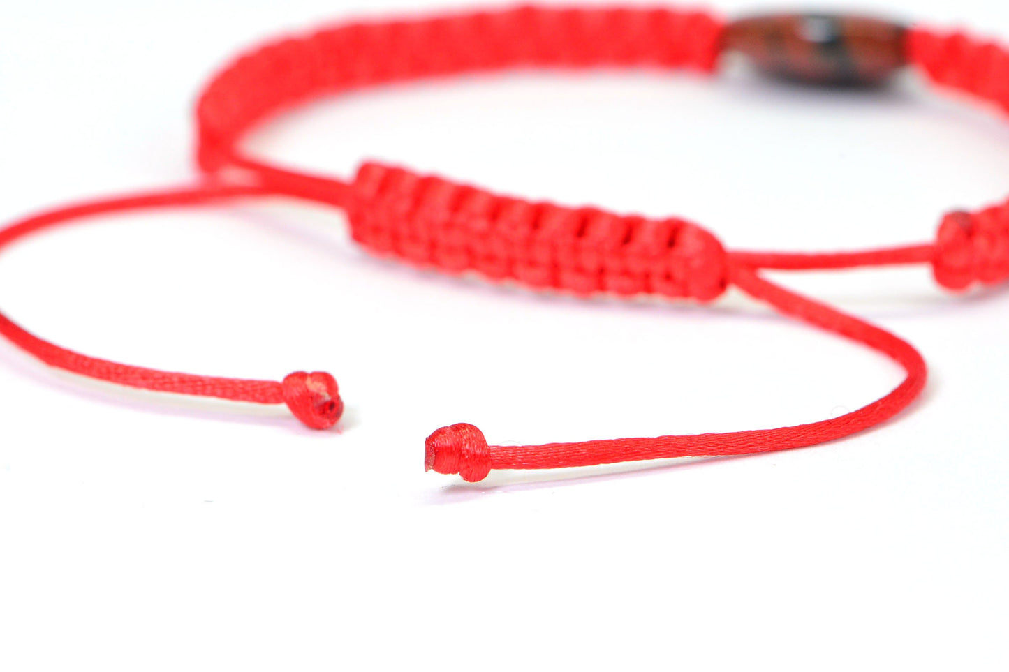 Red Macrame Bracelet: Natural Ocean Jasper Stone, Adjustable Knotted Cord