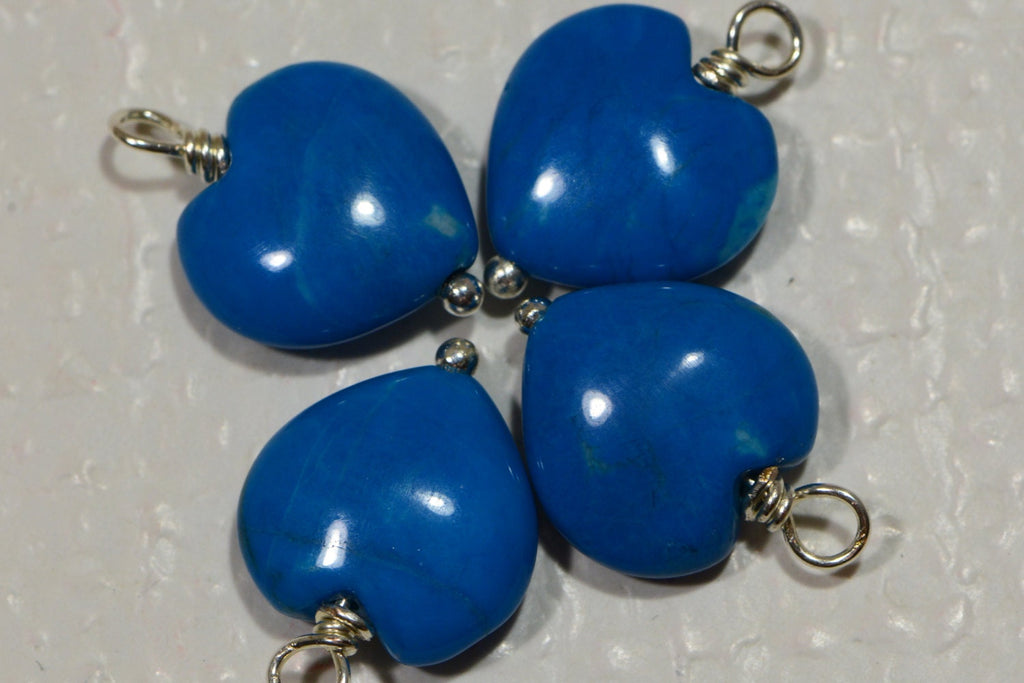 Blue Quartz Heart Briolettes: Silver Wire Wrapped Gemstone Beads