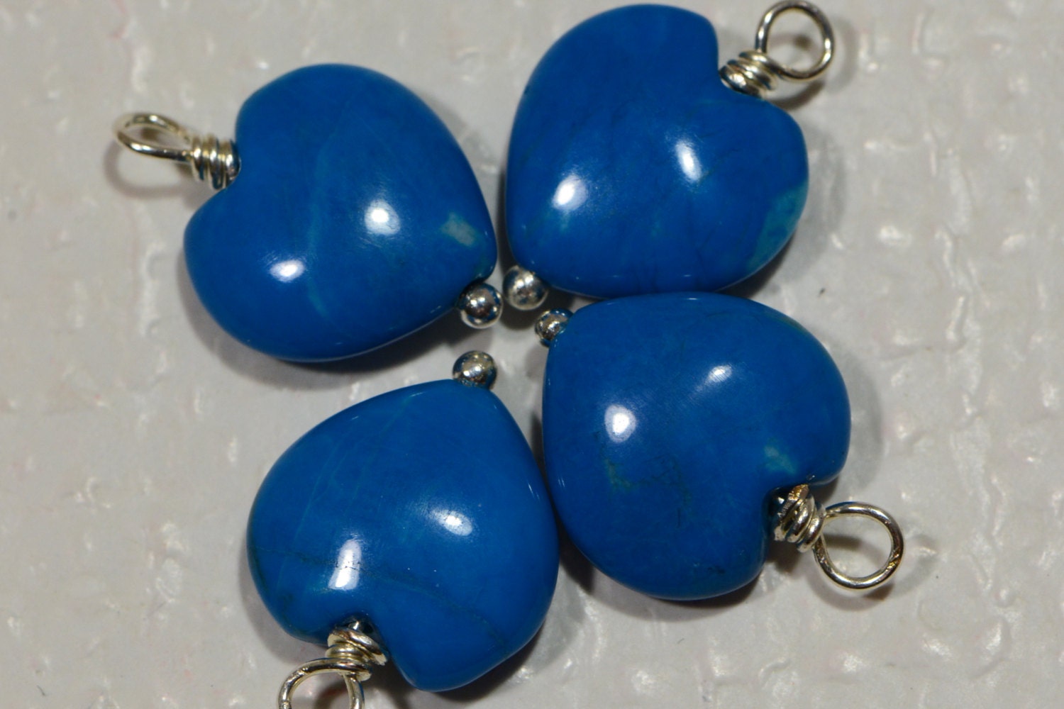 Blue Quartz Heart Briolettes: Silver Wire Wrapped Gemstone Beads