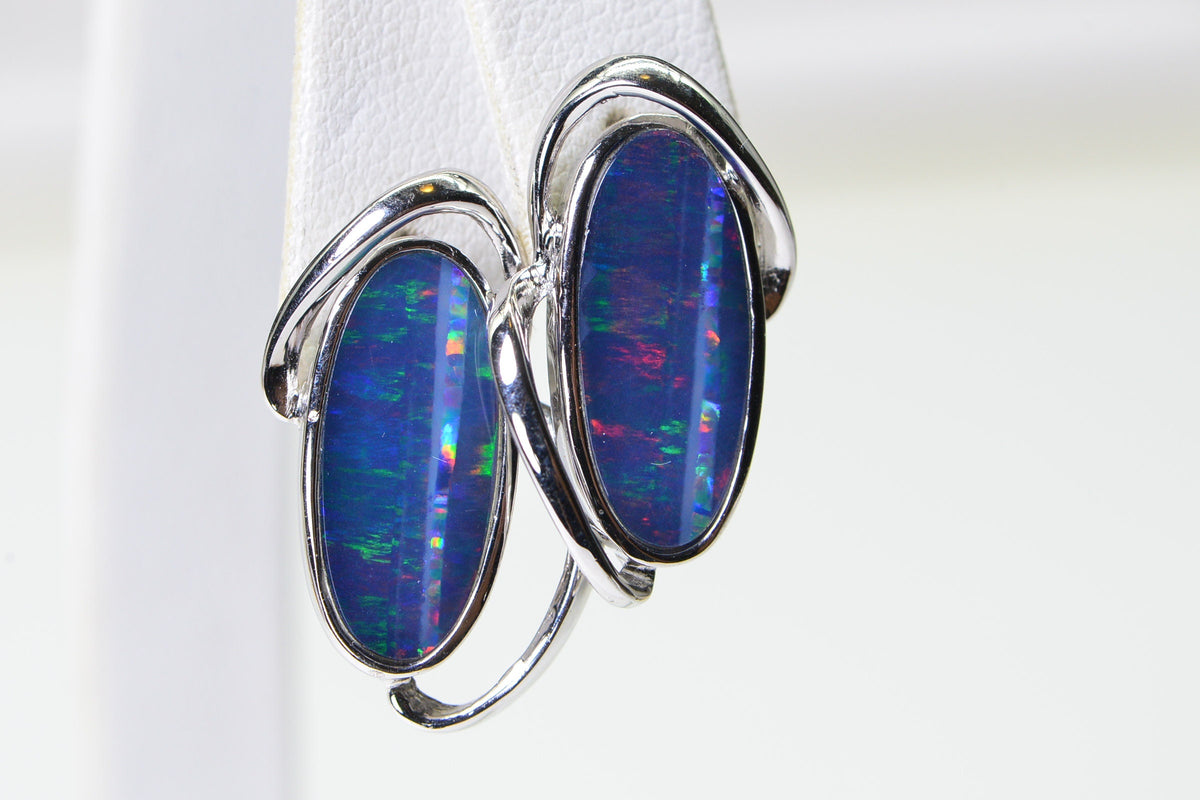 Australian Black Opal Earrings: Sterling Silver, Freeform Gemstone