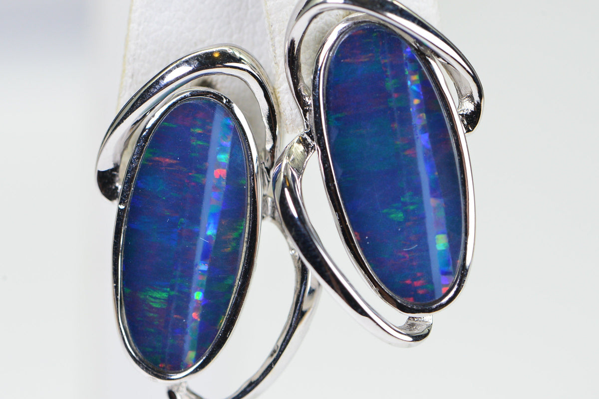 Australian Black Opal Earrings: Sterling Silver, Freeform Gemstone