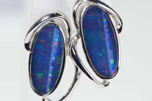 Australian Black Opal Earrings: Sterling Silver, Freeform Gemstone