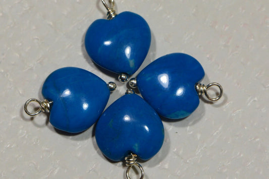 Blue Quartz Heart Briolettes: Silver Wire Wrapped Gemstone Beads