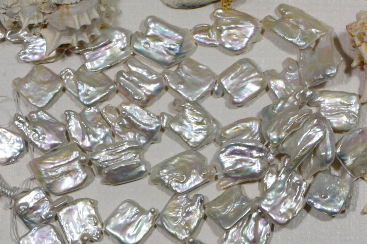 30mm Baroque Freshwater Pearl Strand: Irregular Square Shape