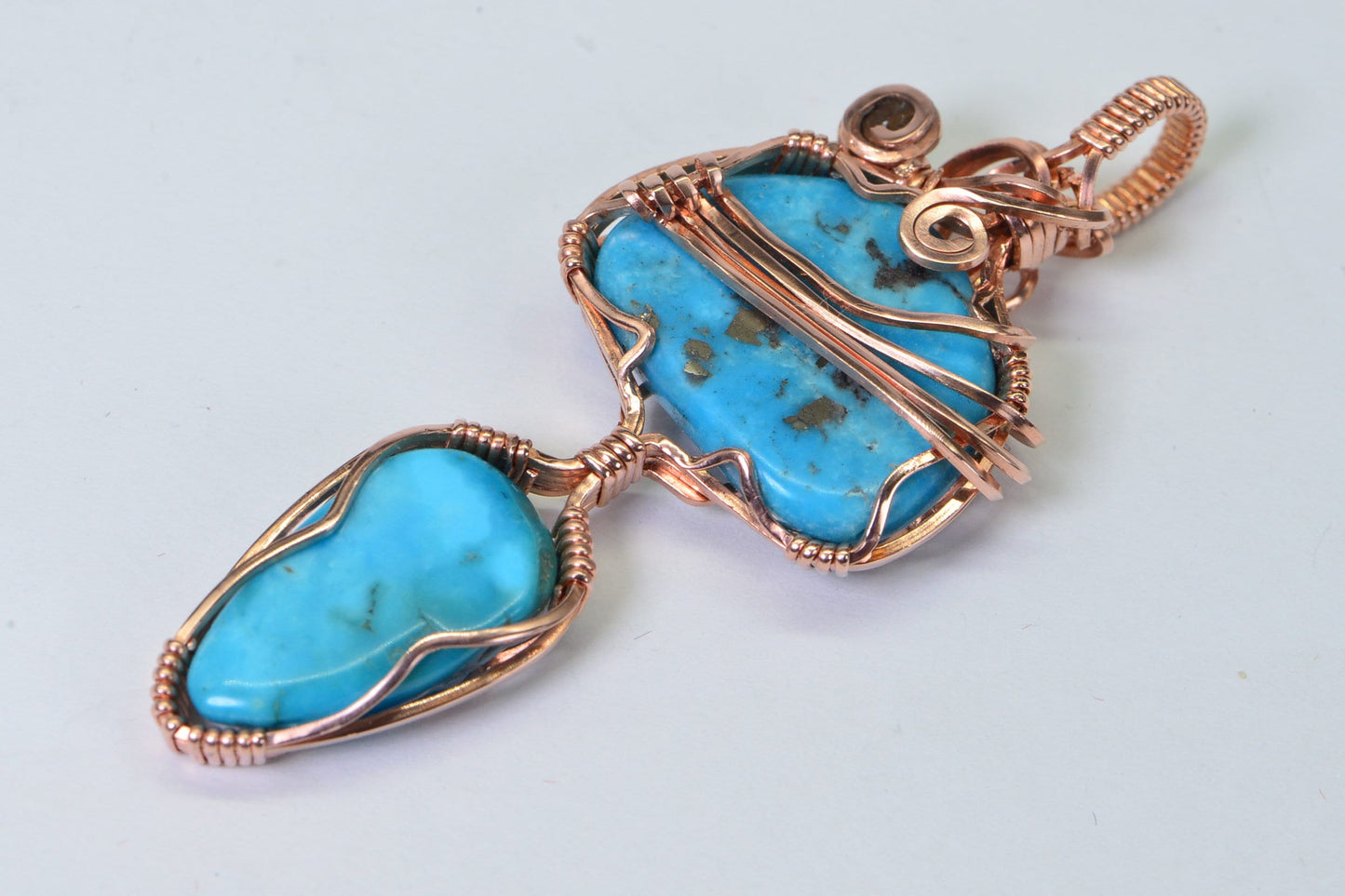 Sleeping Beauty Turquoise & Opal Copper Wire Wrapped Pendant