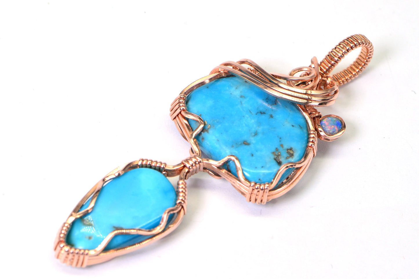 Sleeping Beauty Turquoise & Opal Copper Wire Wrapped Pendant