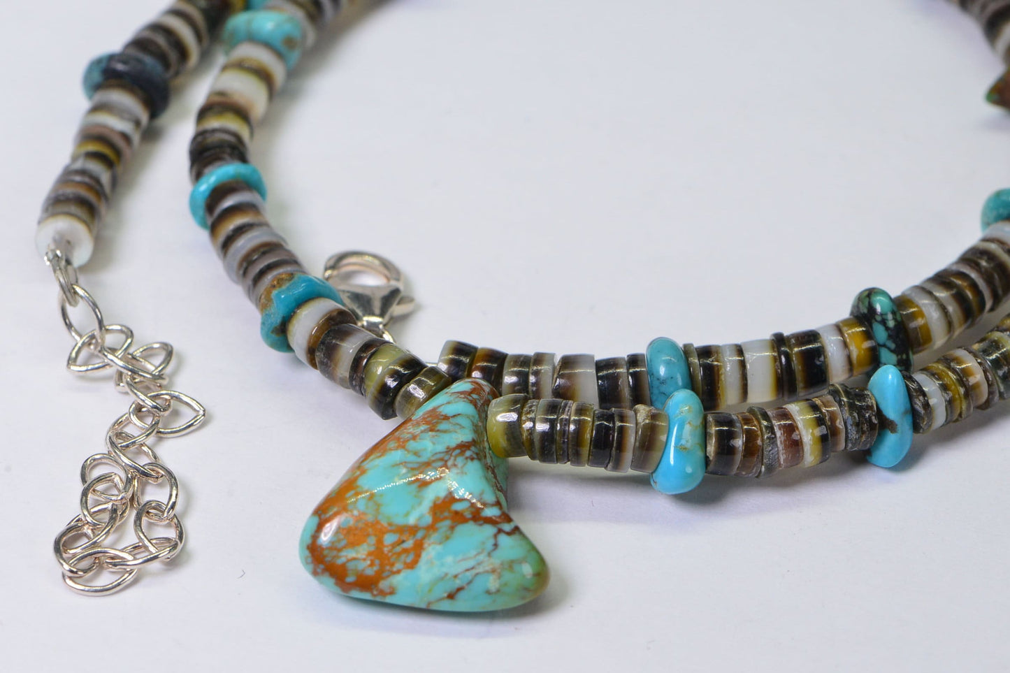 Kingman Turquoise Pendant Necklace: Oyster Shell & Sleeping Beauty Beads