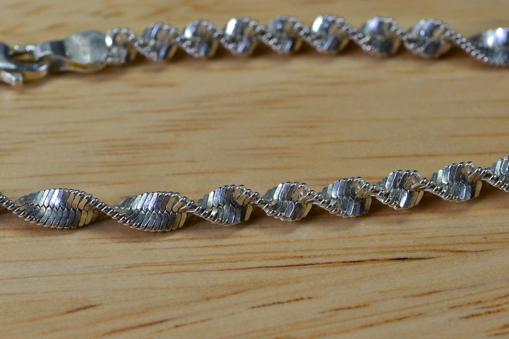 4mm Twisted Herringbone Snake Sterling silver Bracelet  Flat Twist Chain Bracelet