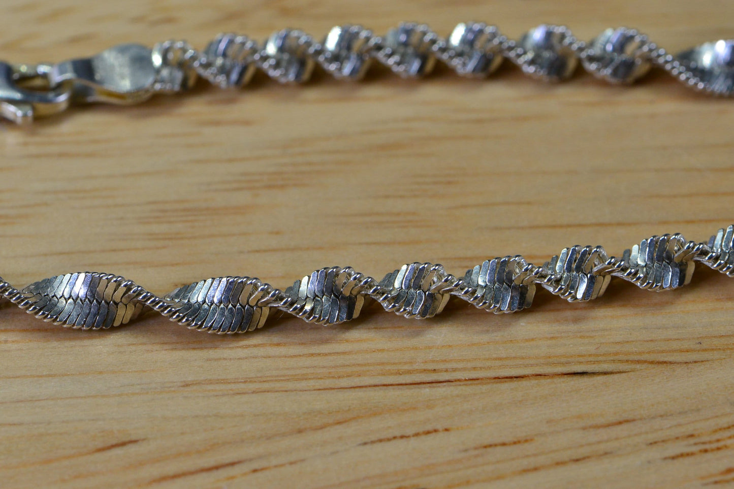 4mm Twisted Herringbone Snake Sterling silver Bracelet  Flat Twist Chain Bracelet