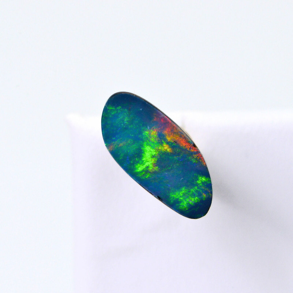 Australian Black Opal Doublet: 1.90 Ct Freeform Teardrop Boulder Opal