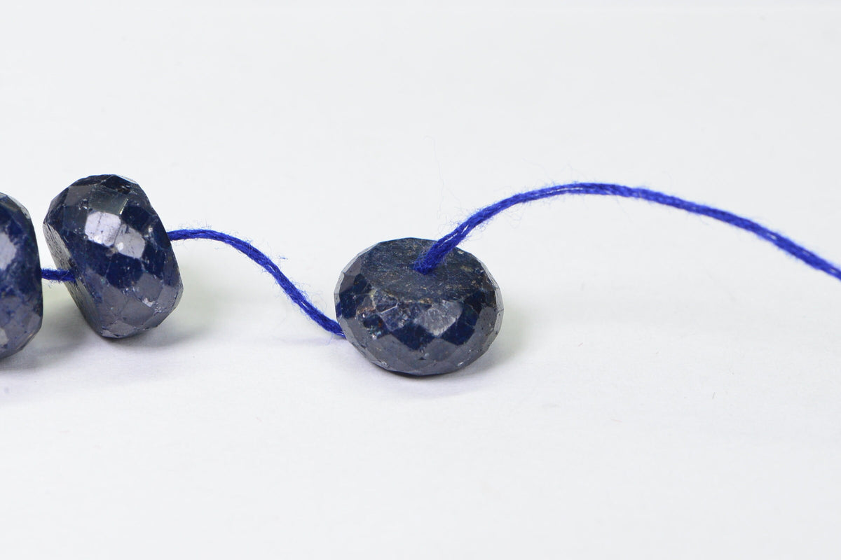Natural Dark Blue Sapphire Rondelle Beads: Faceted Gemstone Jewelry Supplies