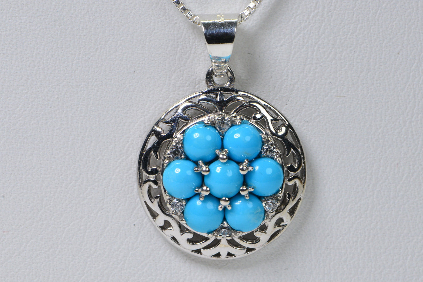 Arizona Sleeping Beauty Turquoise Pendant Cluster  Rhodium Over Sterling Silver Circle Pendant Anniversary Gift