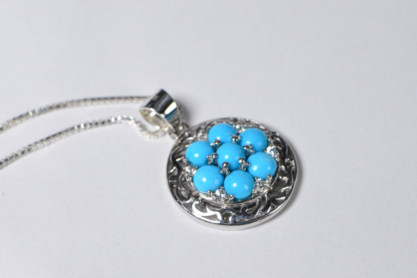 Arizona Sleeping Beauty Turquoise Pendant Cluster  Rhodium Over Sterling Silver Circle Pendant Anniversary Gift
