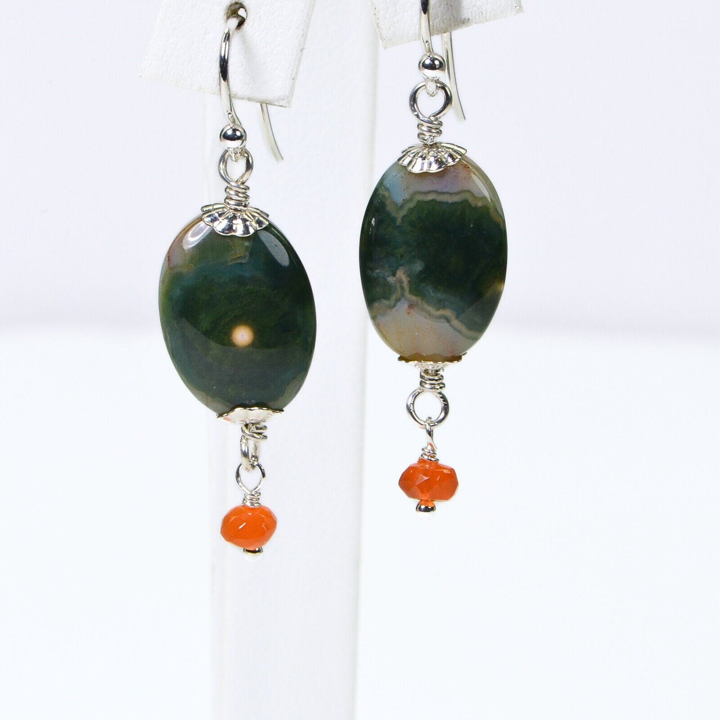 Ocean Jasper Earrings: Sterling Silver Wire Wrapped Carnelian Gemstone
