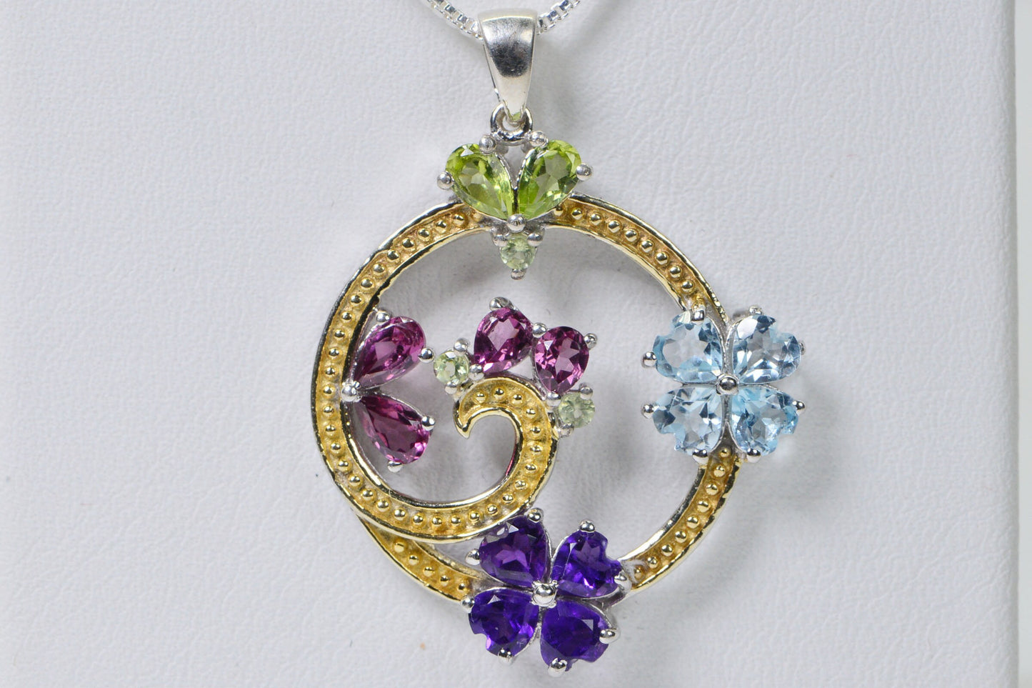 Gemstone Flower Pendant: Sterling Silver Floral Bouquet Necklace