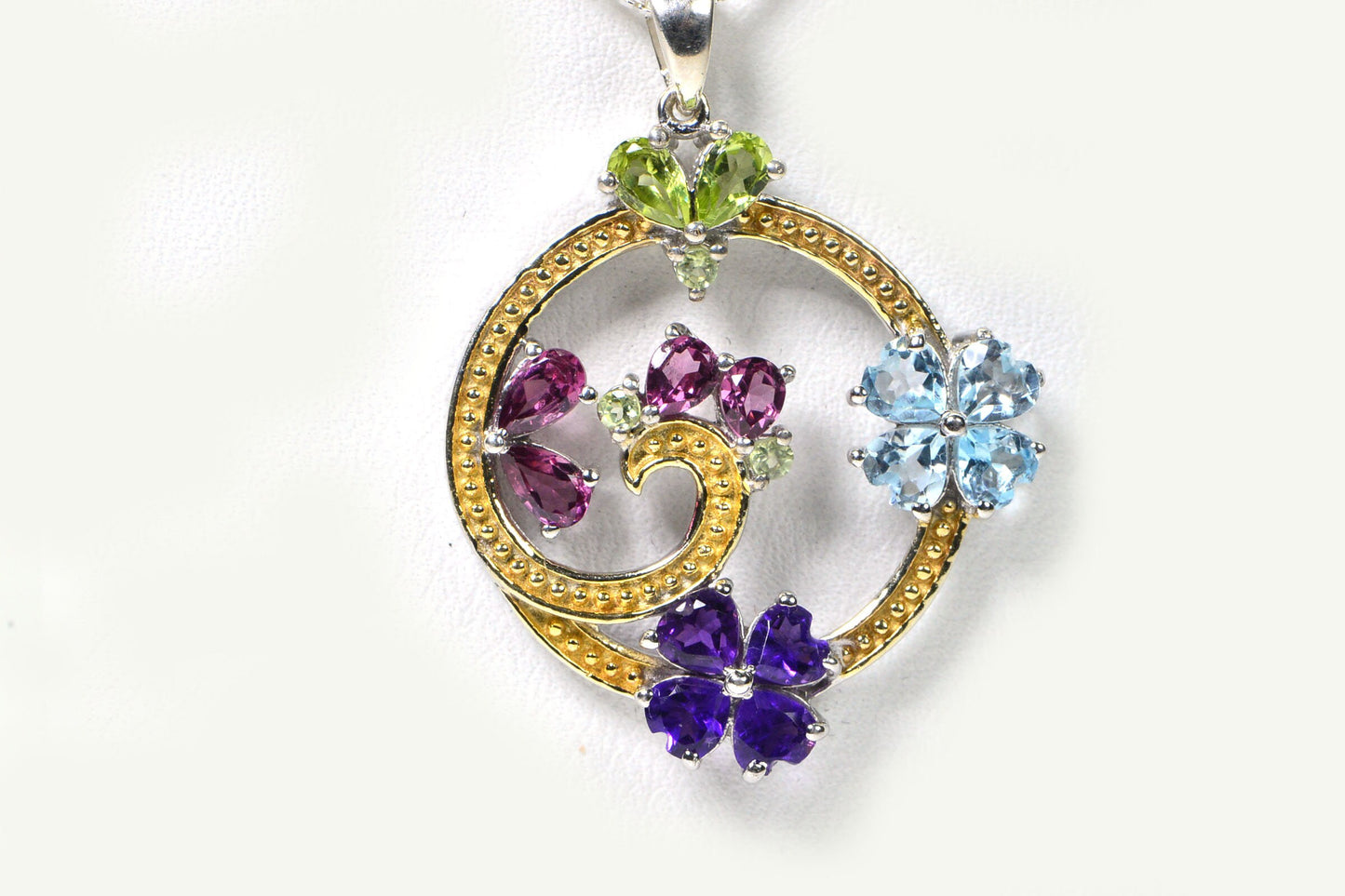 Gemstone Flower Pendant: Sterling Silver Floral Bouquet Necklace
