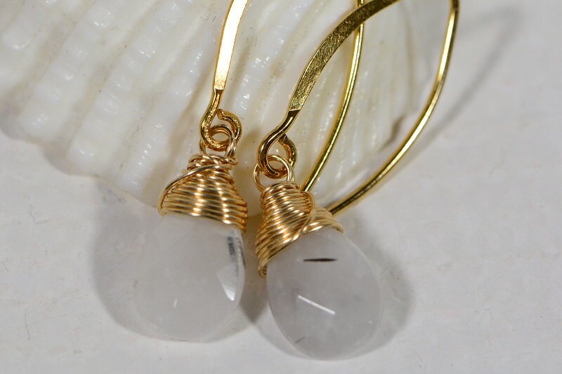 Tourmalated Quartz Earrings, 14K Gold Filled Wire Wrapped Half Hoop
