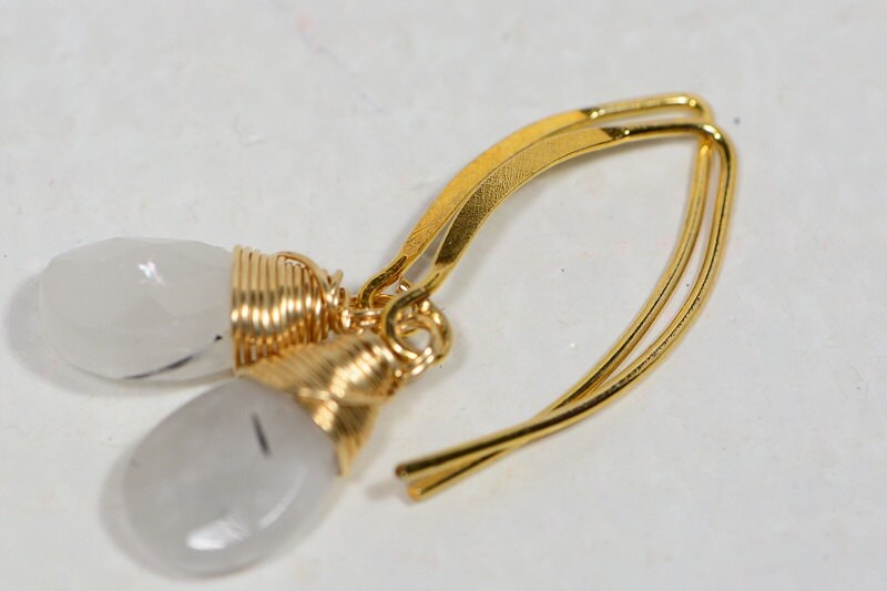 Tourmalated Quartz Earrings, 14K Gold Filled Wire Wrapped Half Hoop
