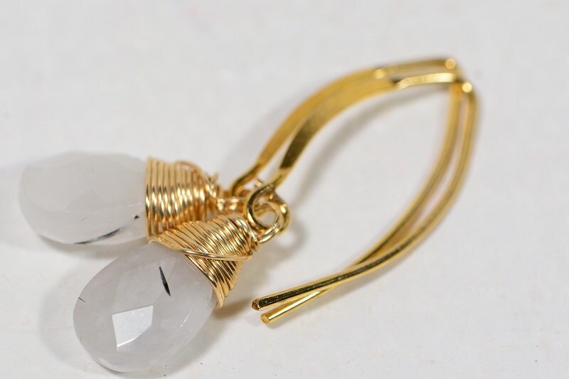Tourmalated Quartz Earrings, 14K Gold Filled Wire Wrapped Half Hoop