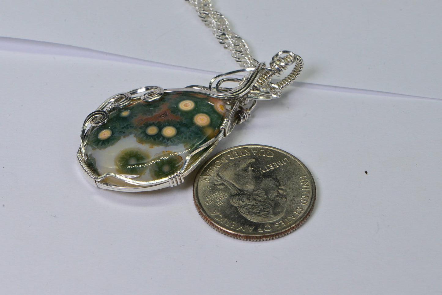 Handmade Ocean Jasper Pendant: Sterling Silver Wire Wrap Jewelry