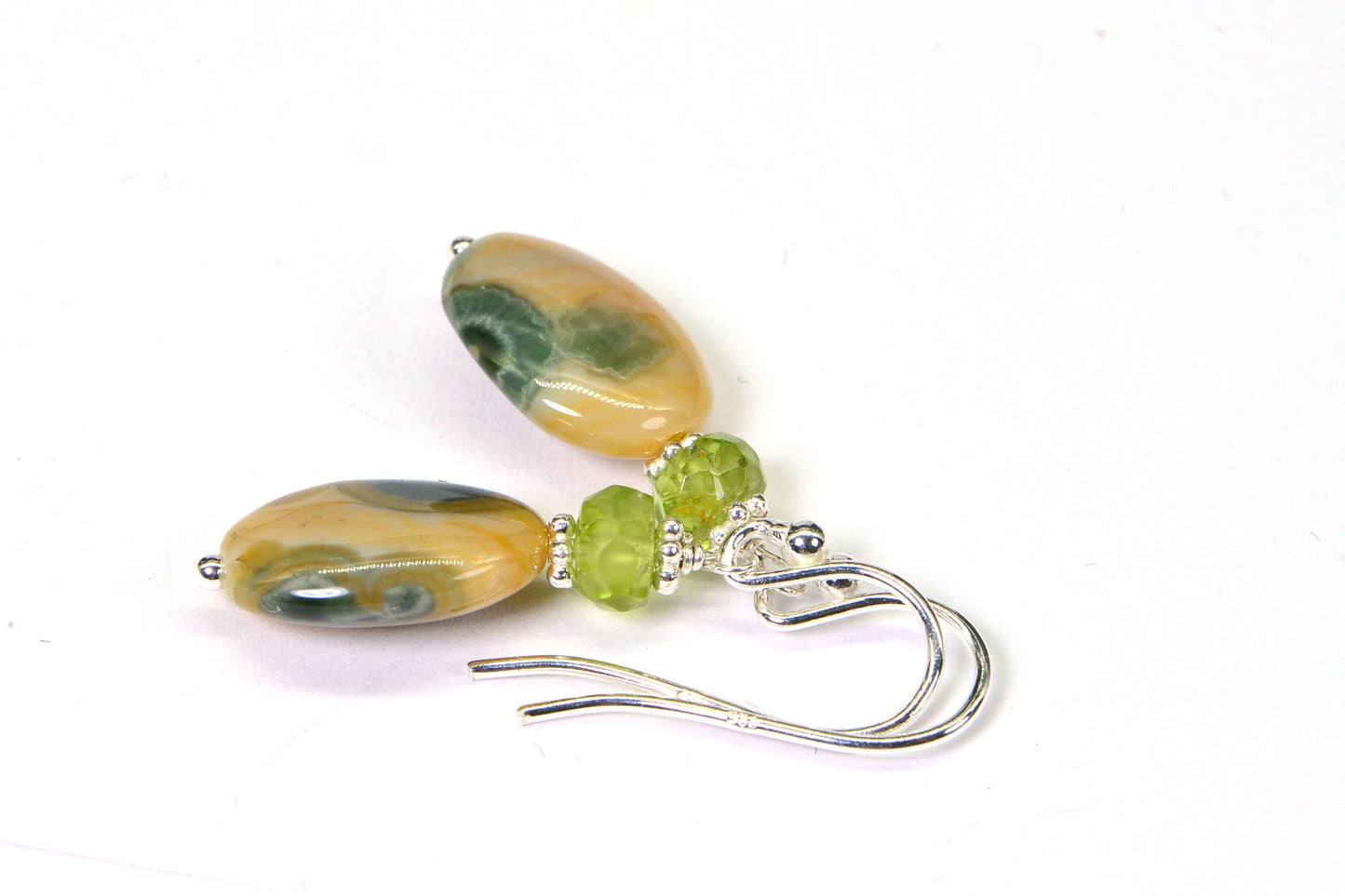 Ocean Jasper Earrings Multi Stone Peridot Jasper Wire Wrapped Sterling Silver