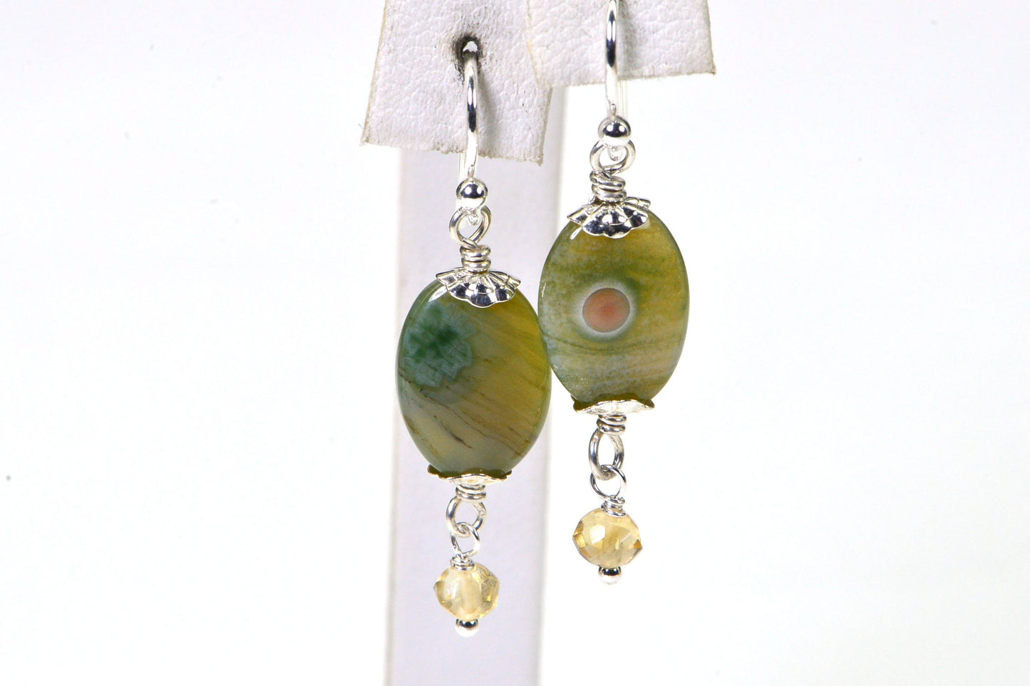 Ocean Jasper Earrings Multi Stone Citrine Jasper Wire Wrapped Sterling Silver