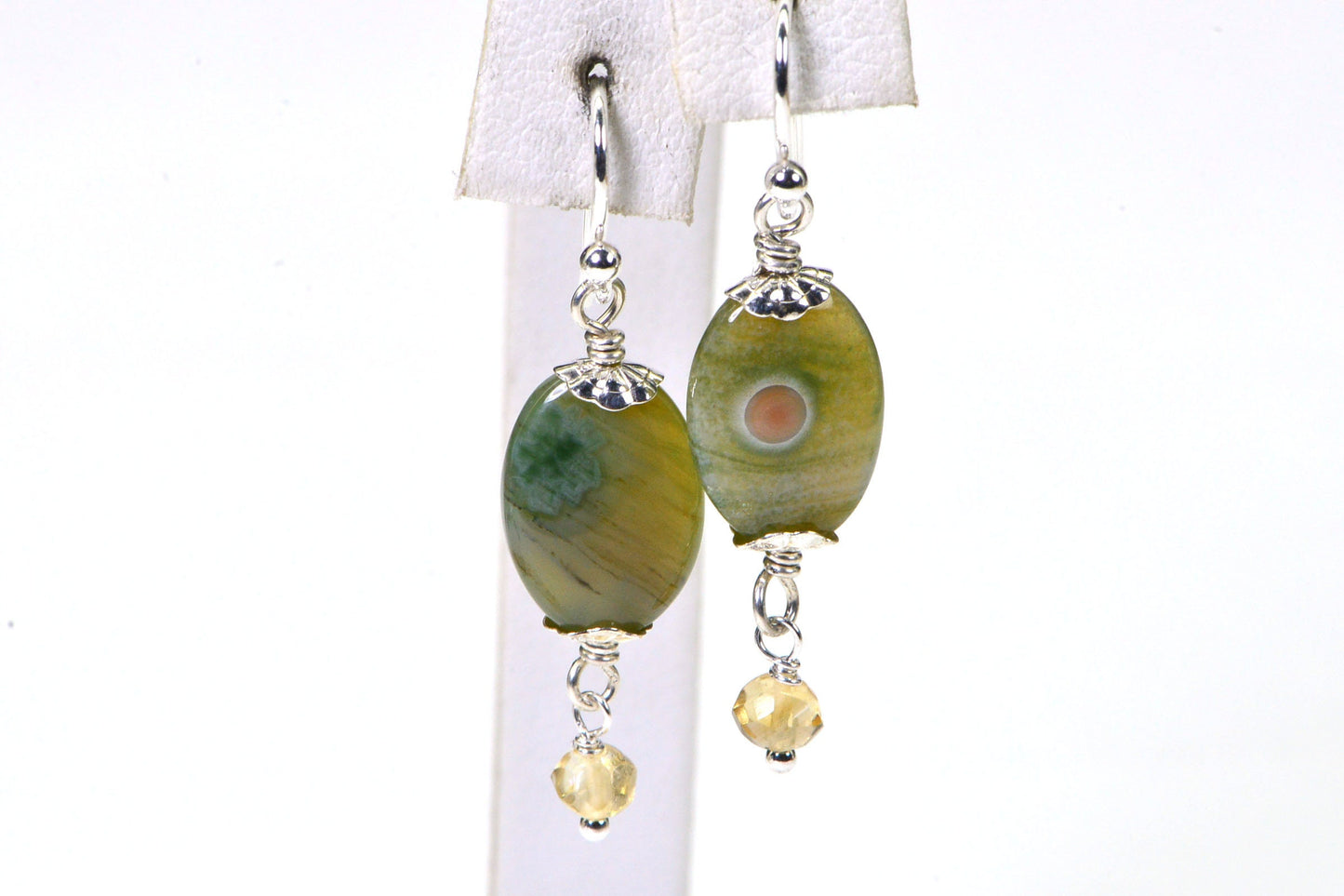 Ocean Jasper Earrings Multi Stone Citrine Jasper Wire Wrapped Sterling Silver