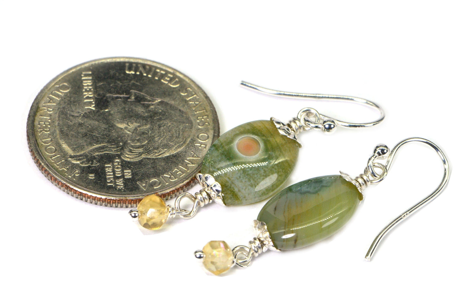 Ocean Jasper Earrings Multi Stone Citrine Jasper Wire Wrapped Sterling Silver