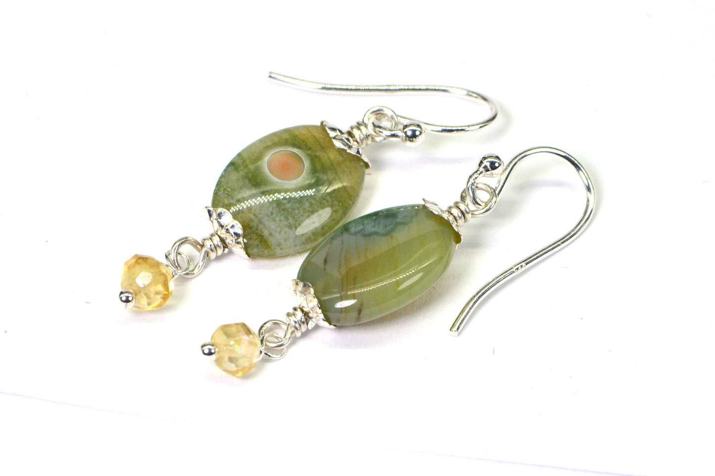 Ocean Jasper Earrings Multi Stone Citrine Jasper Wire Wrapped Sterling Silver