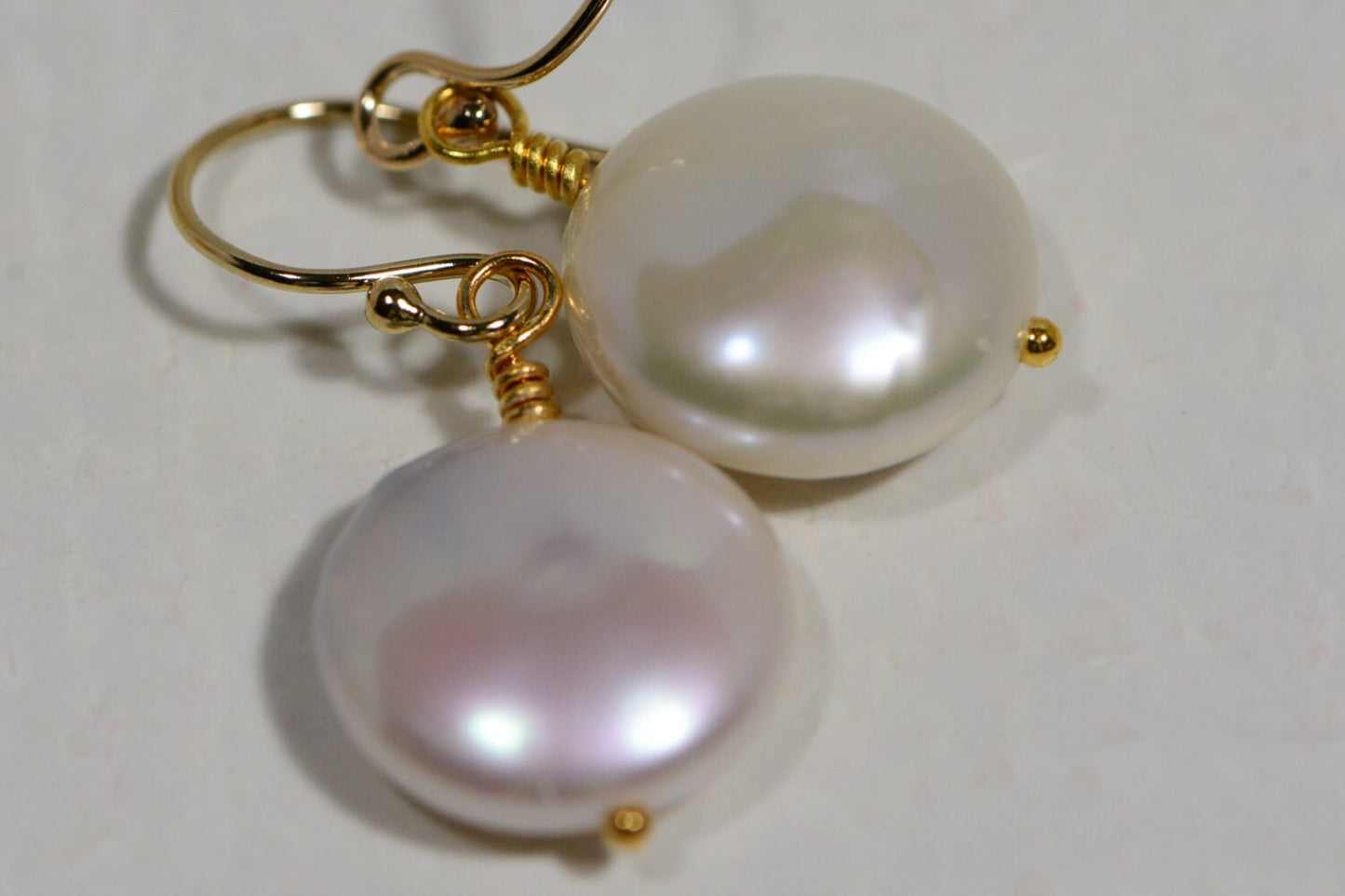 AAA Freshwater Coin Pearl Earrings, 14k Gold Filled Wire