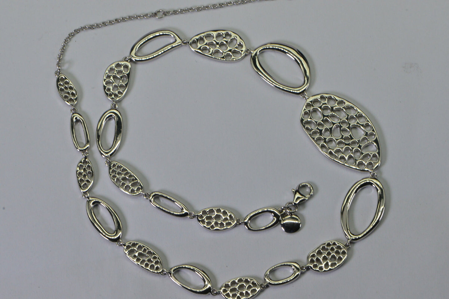 Rhodium Sterling Silver Filigree Oval Link Choker Necklace