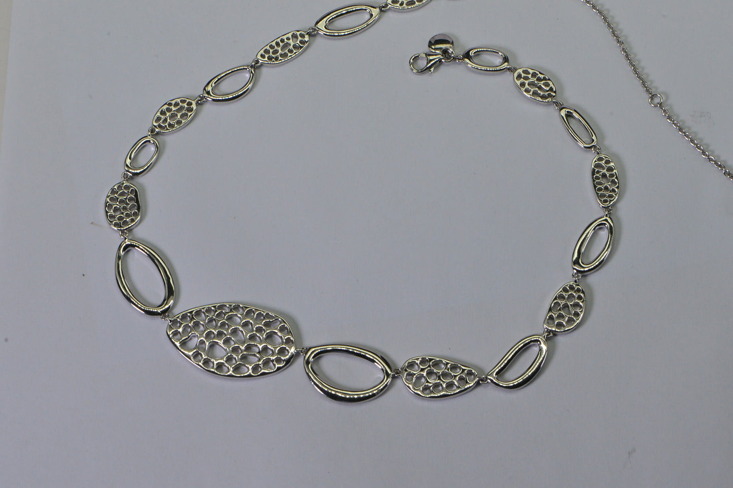 Rhodium Sterling Silver Filigree Oval Link Choker Necklace