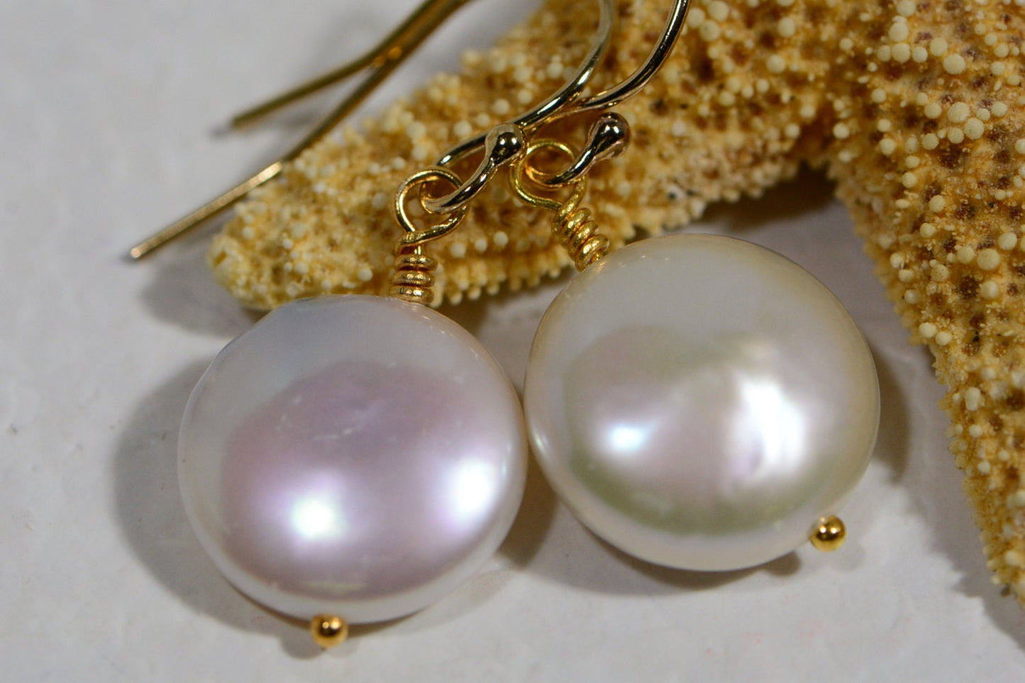 AAA Freshwater Coin Pearl Earrings, 14k Gold Filled Wire