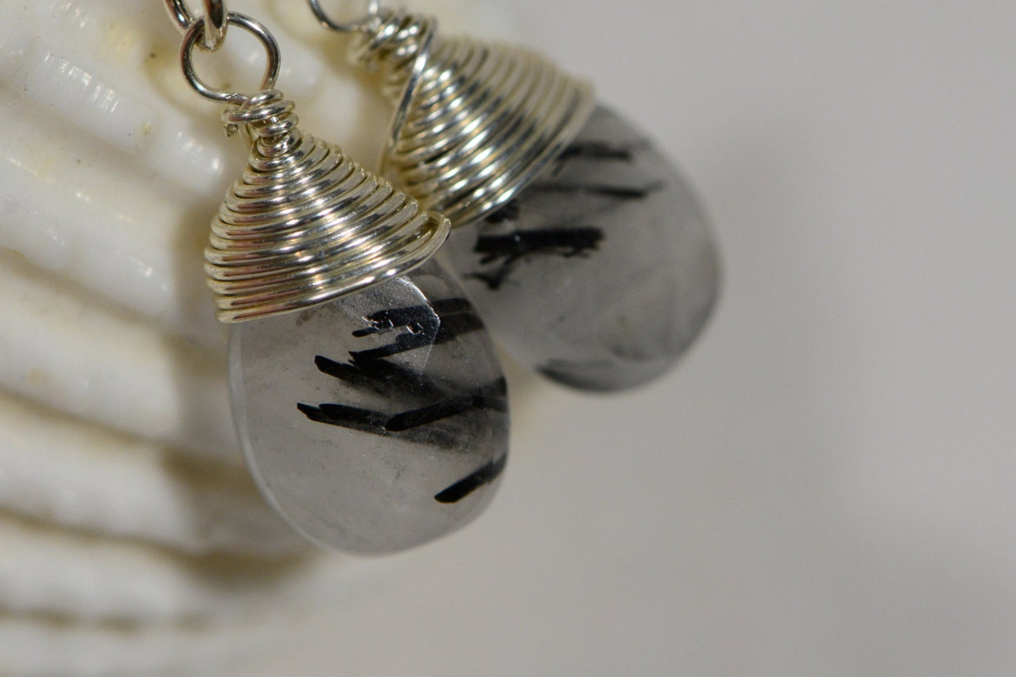 Tourmalated Quartz Earrings, Sterling Silver Wire Wrapped Gemstone Dangles