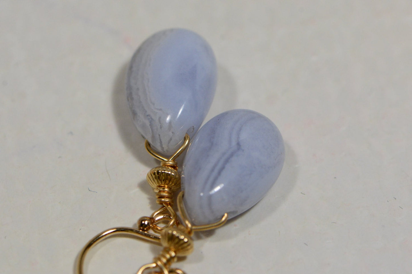 Blue Agate Drop Earrings, 14k Gold Filled Dangles, 1.5 inch