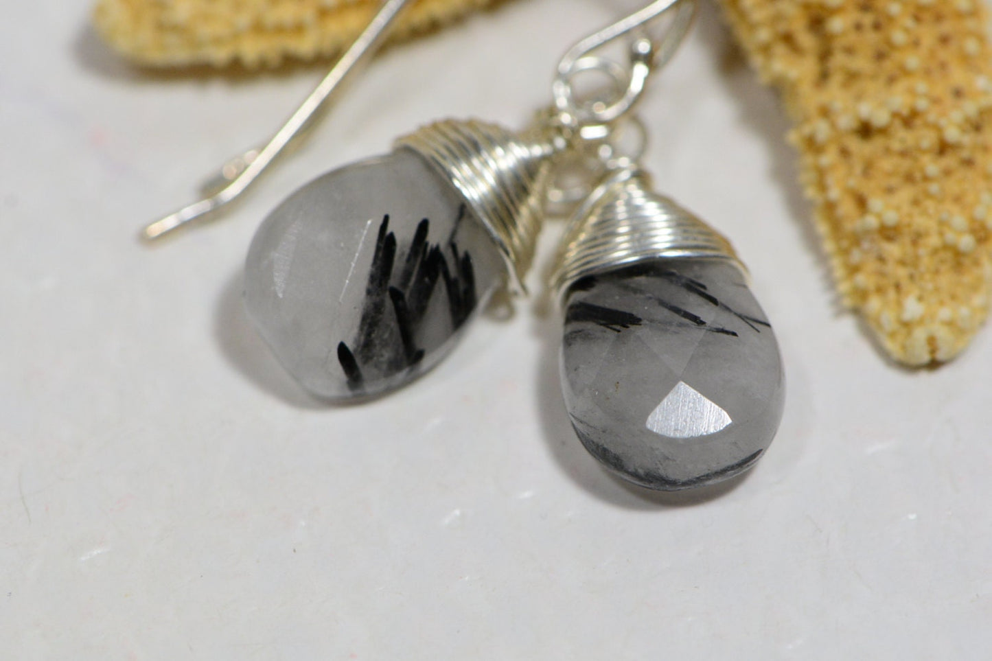Tourmalated Quartz Earrings, Sterling Silver Wire Wrapped Gemstone Dangles