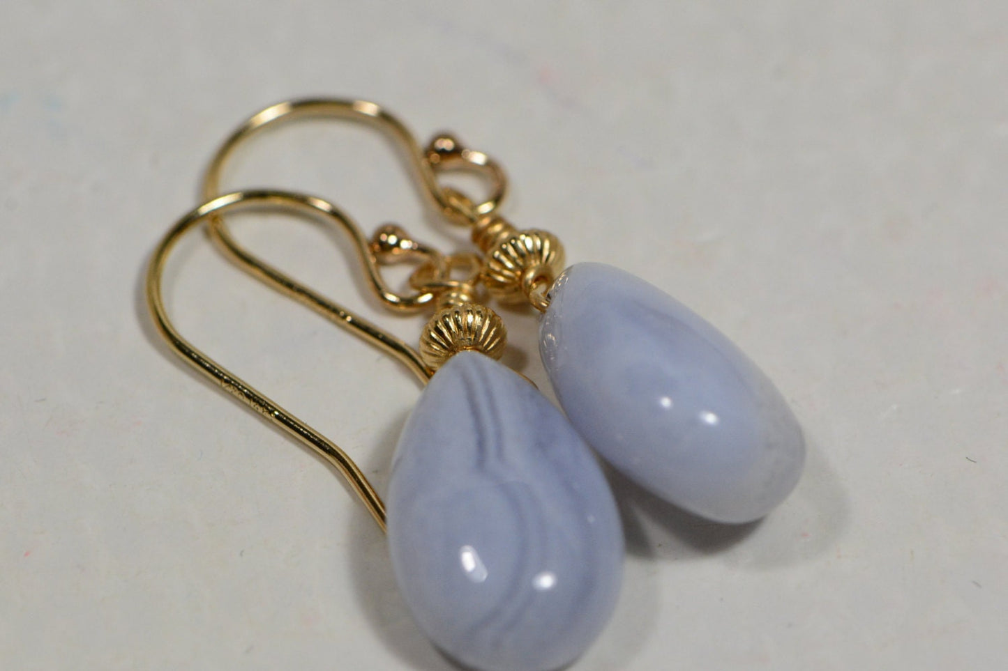 Blue Agate Drop Earrings, 14k Gold Filled Dangles, 1.5 inch