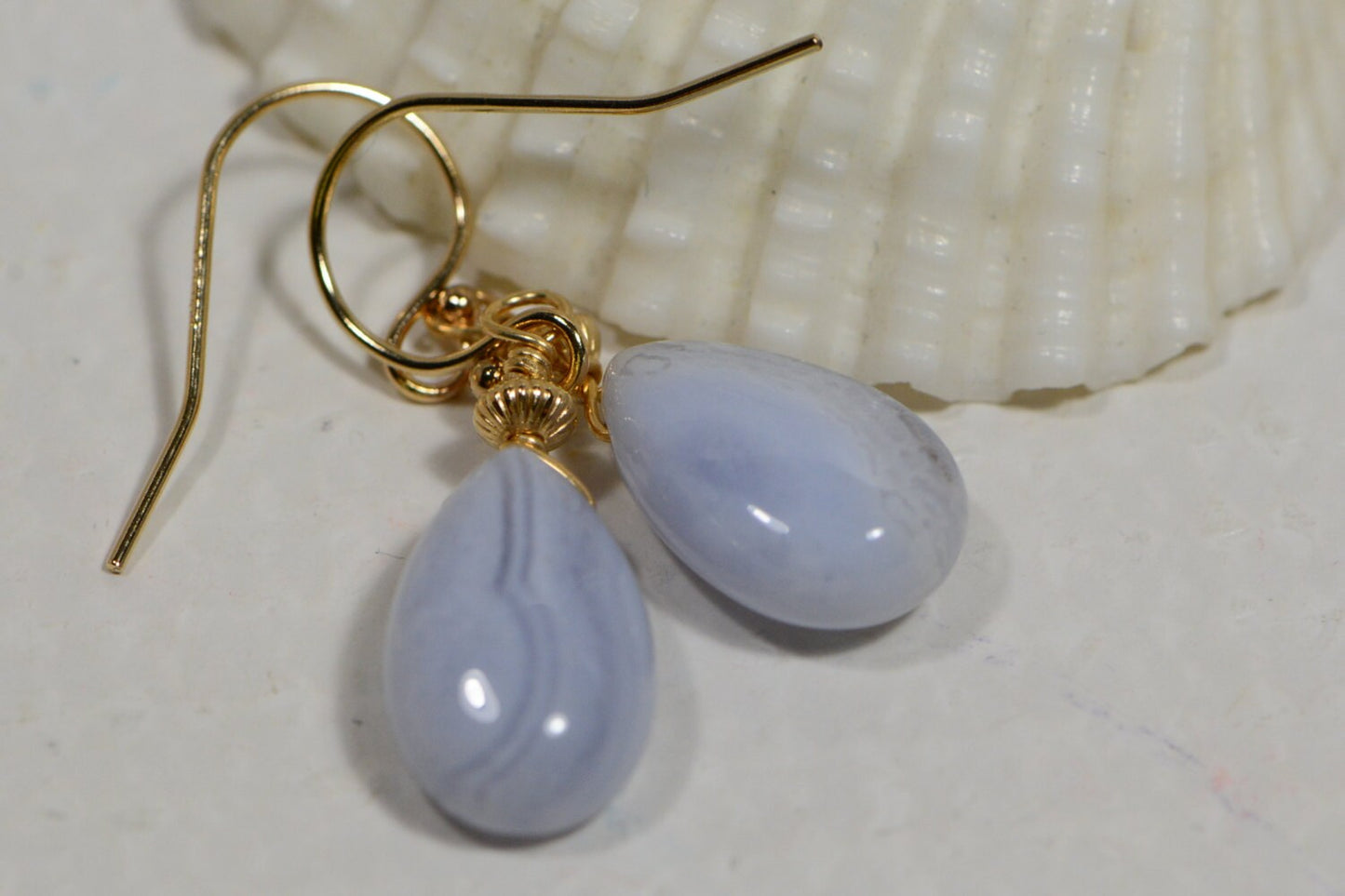Blue Agate Drop Earrings, 14k Gold Filled Dangles, 1.5 inch